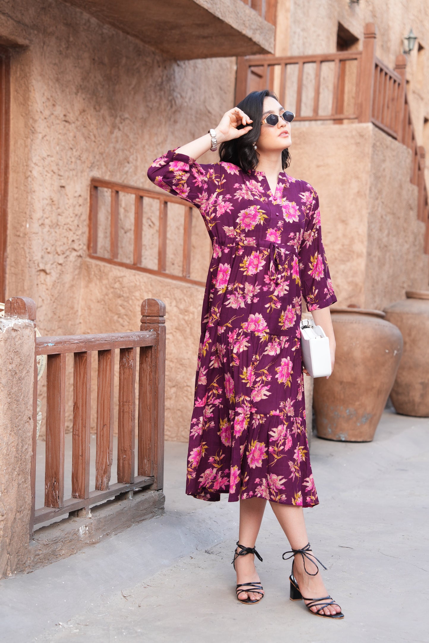 Wine-Colored Ankle Flare Gown