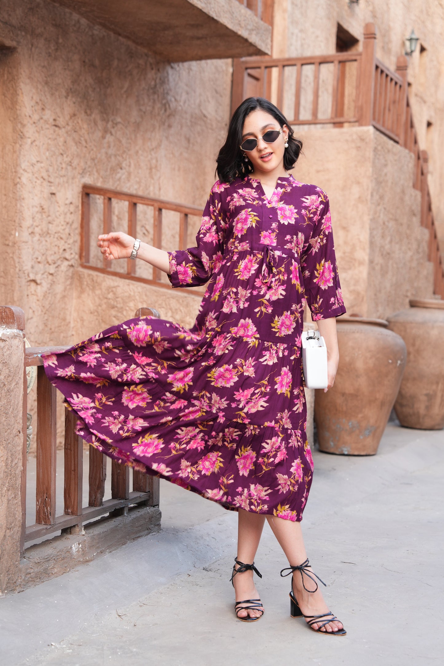 Wine-Colored Ankle Flare Gown