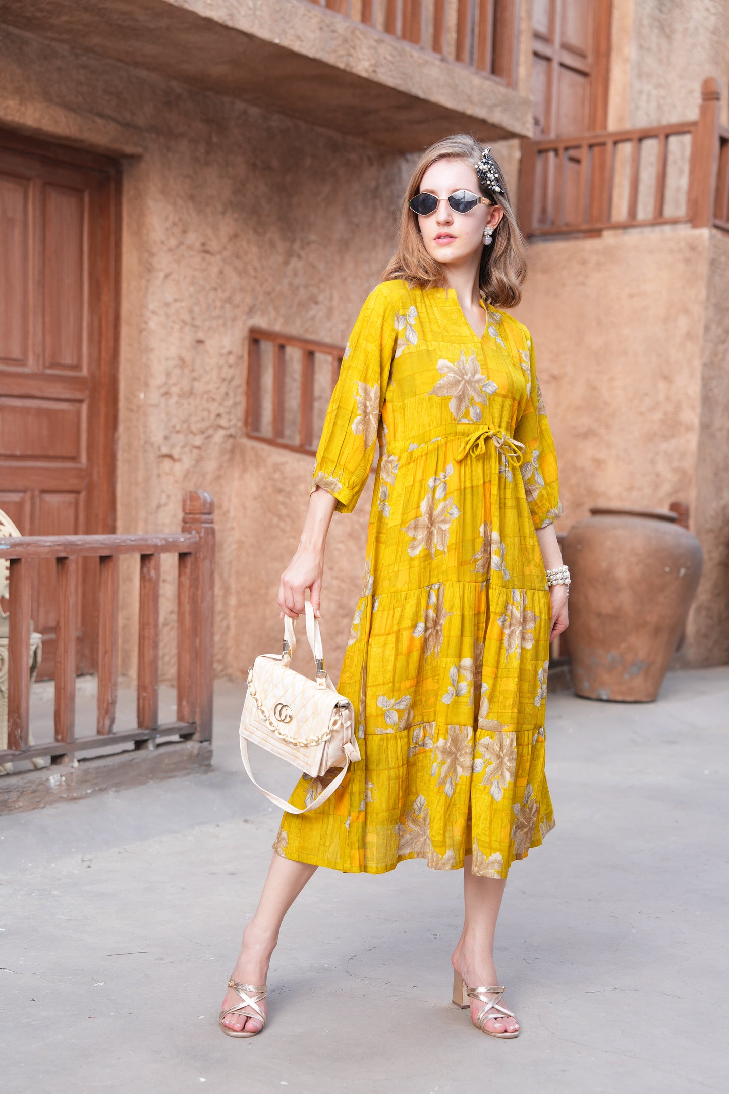 Mikado Yellow-Colored Ankle Flare Gown