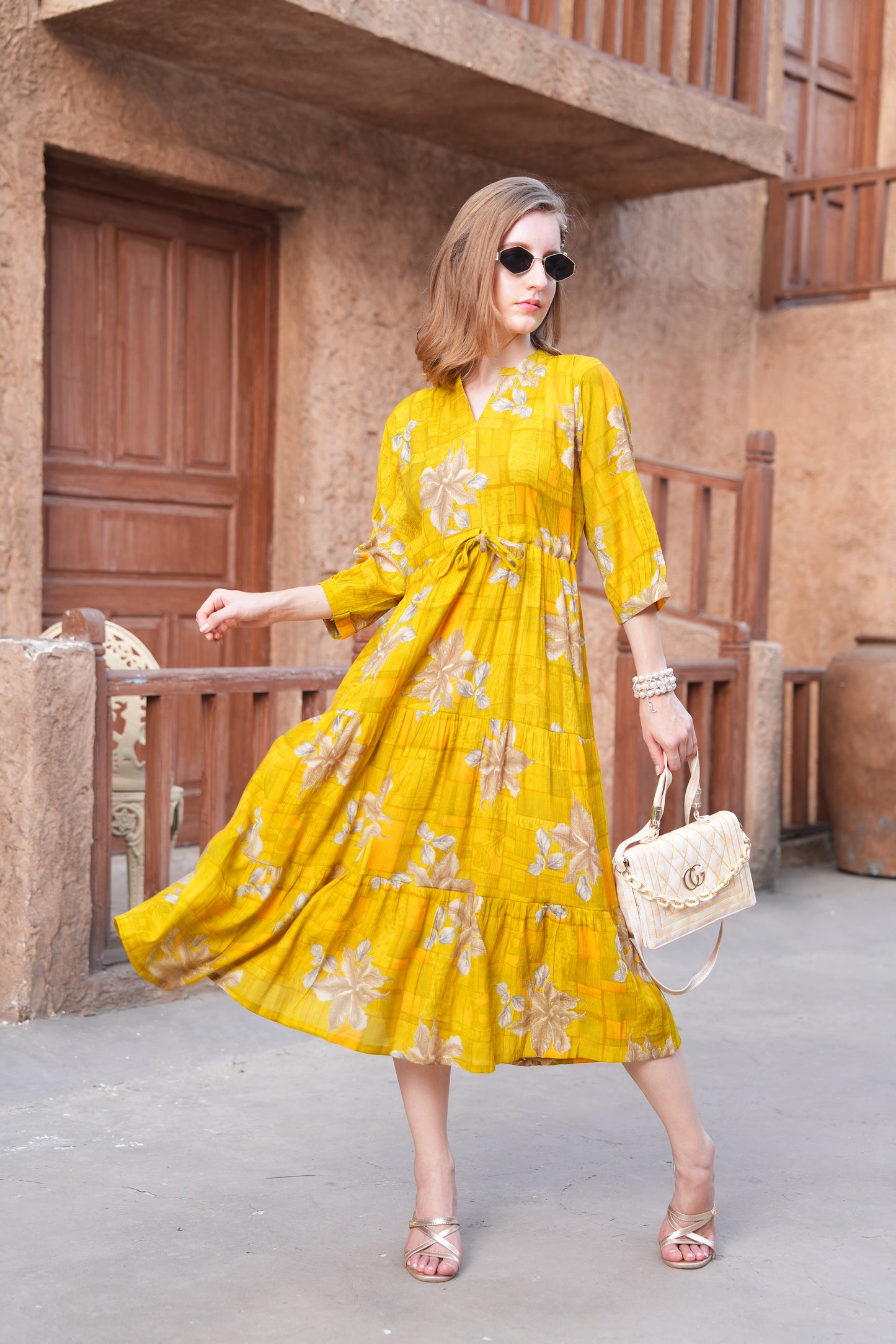 Mikado Yellow-Colored Ankle Flare Gown