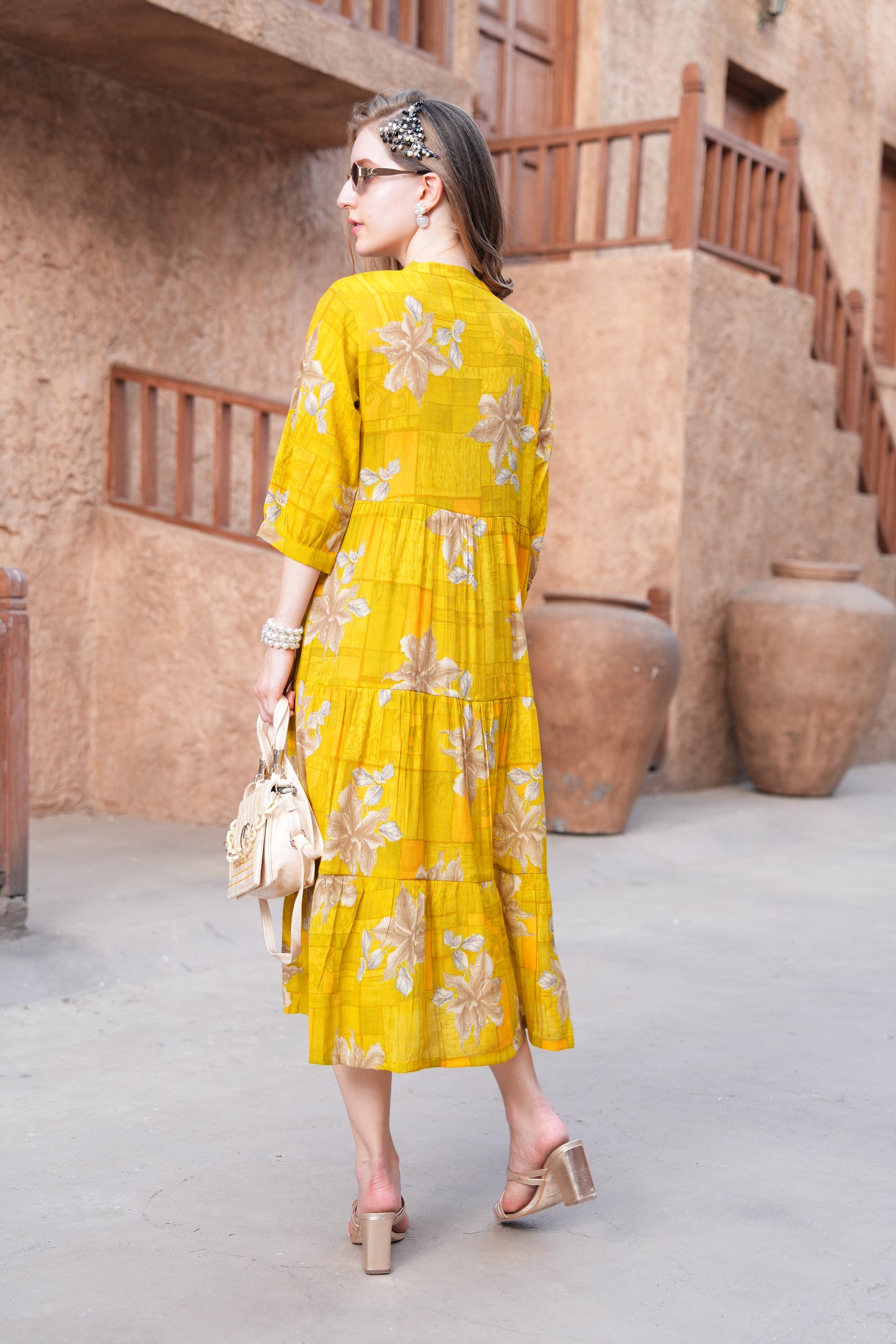 Mikado Yellow-Colored Ankle Flare Gown