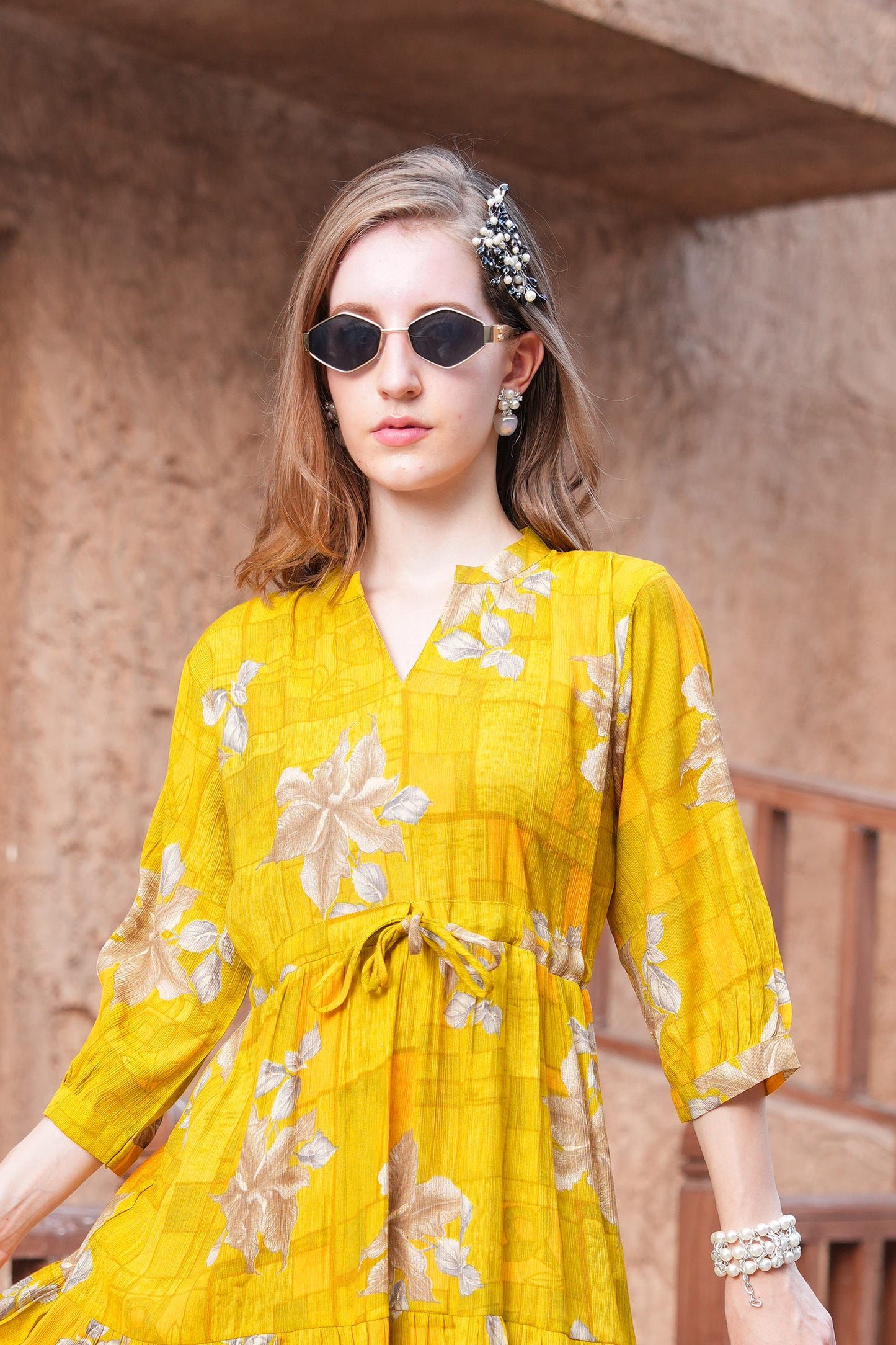 Mikado Yellow-Colored Ankle Flare Gown