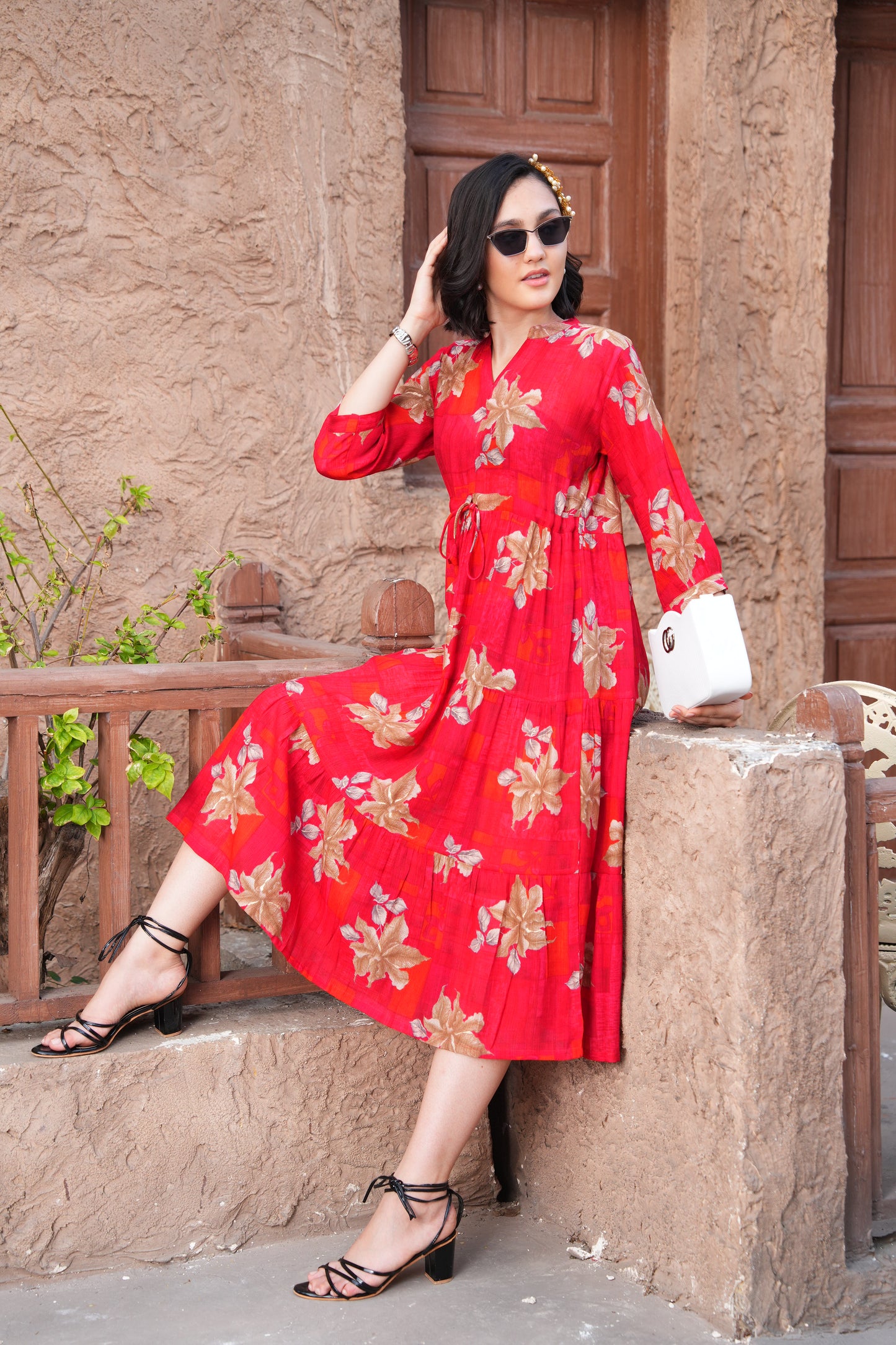 Red-Colored Ankle Flare Gown