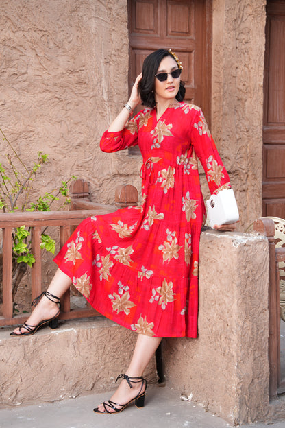 Red-Colored Ankle Flare Gown
