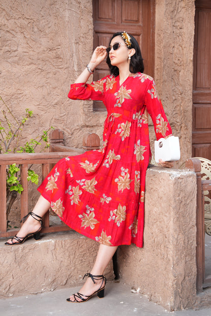 Red-Colored Ankle Flare Gown