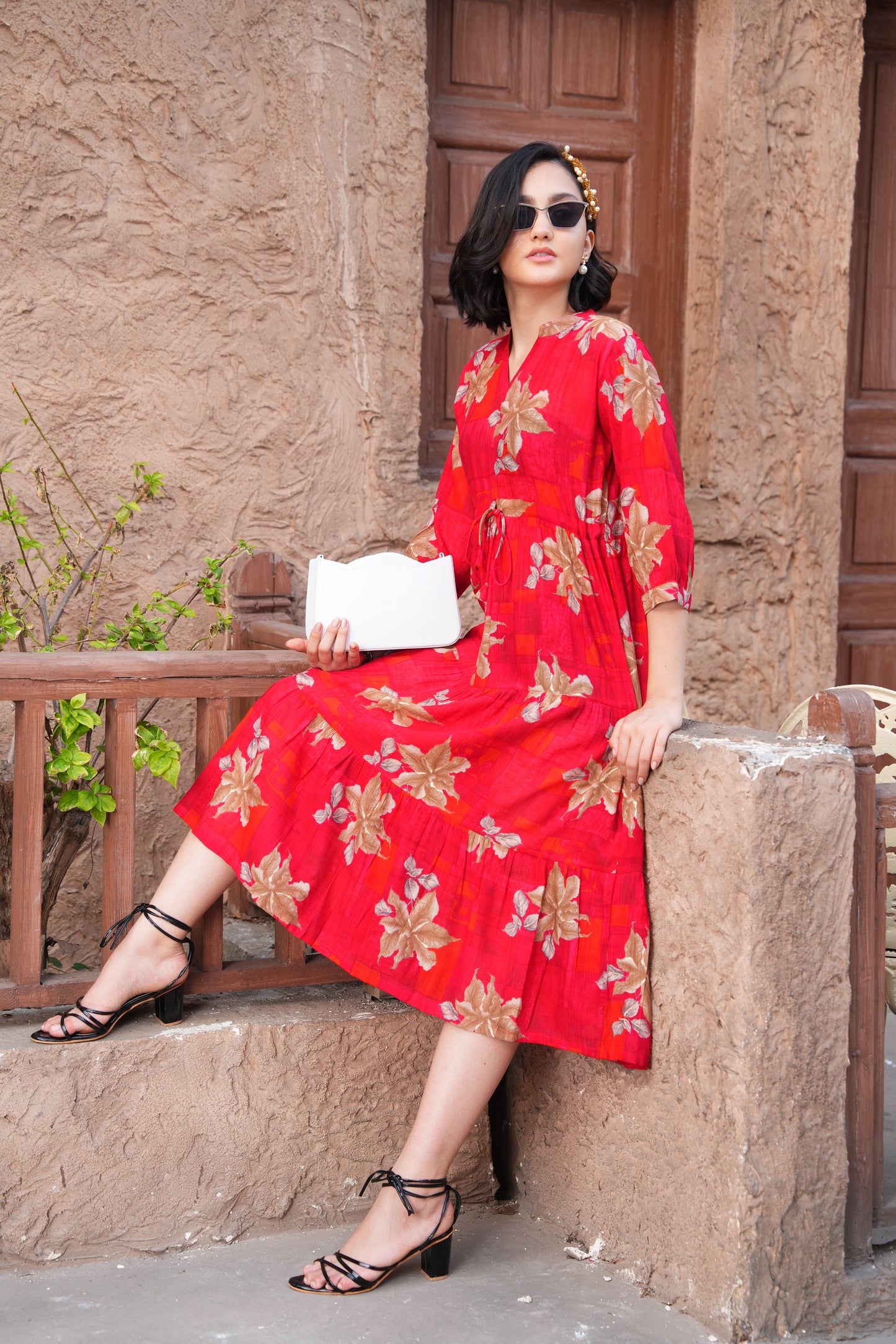 Red-Colored Ankle Flare Gown