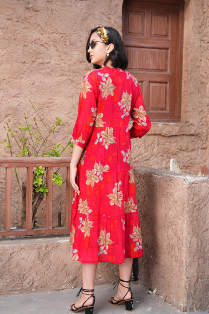 Red-Colored Ankle Flare Gown