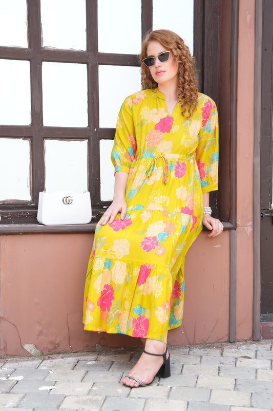 Bright Gold-Colored Ankle Flare Gown
