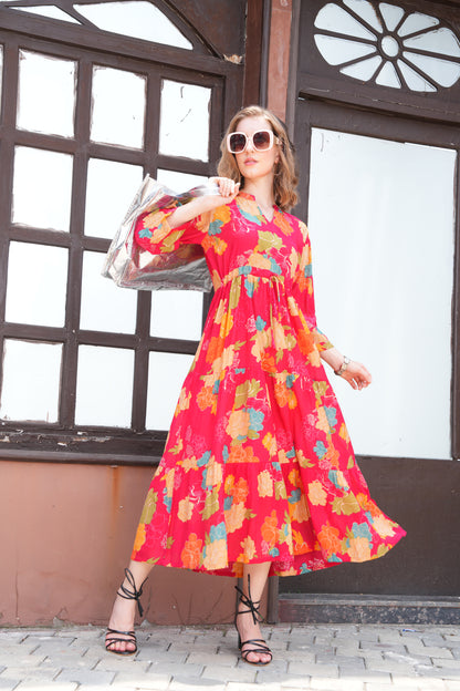 Radical Red-Colored Ankle Flare Gown