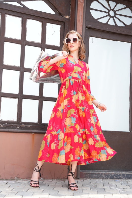 Radical Red-Colored Ankle Flare Gown