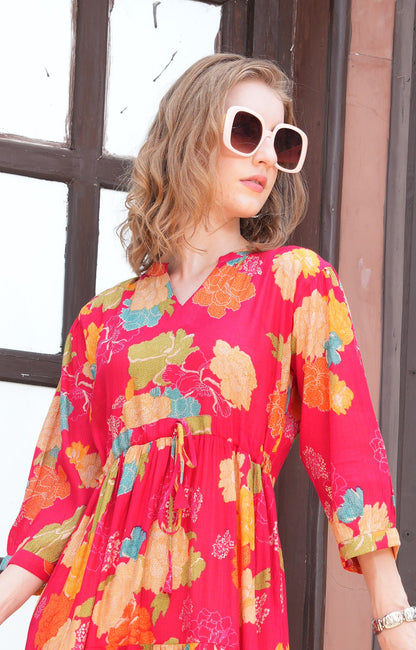 Radical Red-Colored Ankle Flare Gown
