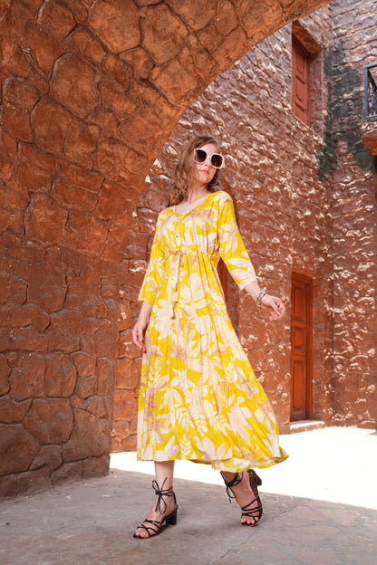 Yellow-Colored Ankle Flare Gown