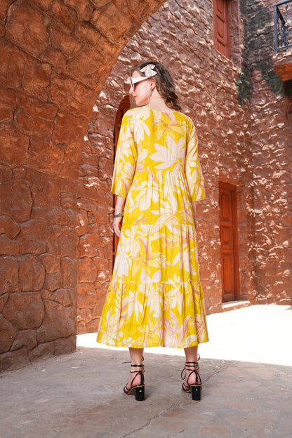 Yellow-Colored Ankle Flare Gown