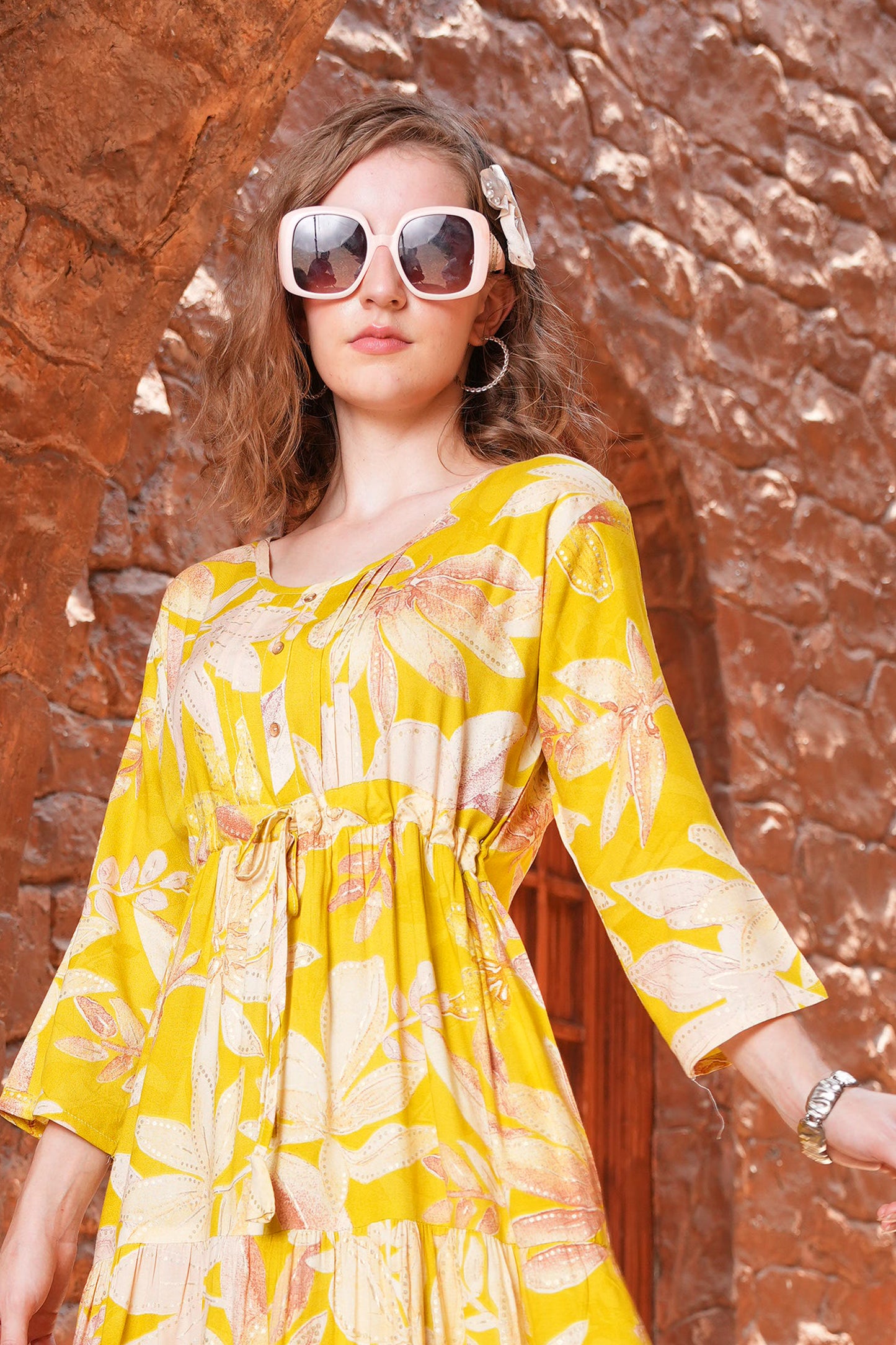 Yellow-Colored Ankle Flare Gown