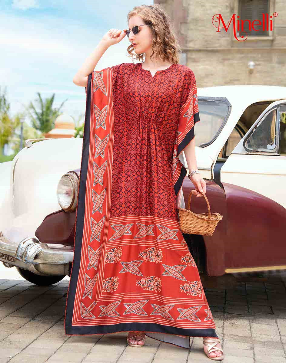 Womens Printed Kaftan Nightdress - Orange