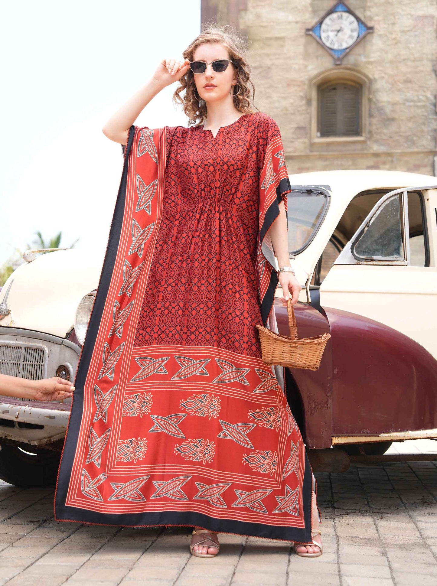 Womens Printed Kaftan Nightdress - Orange