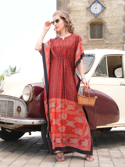 Womens Printed Kaftan Nightdress - Orange