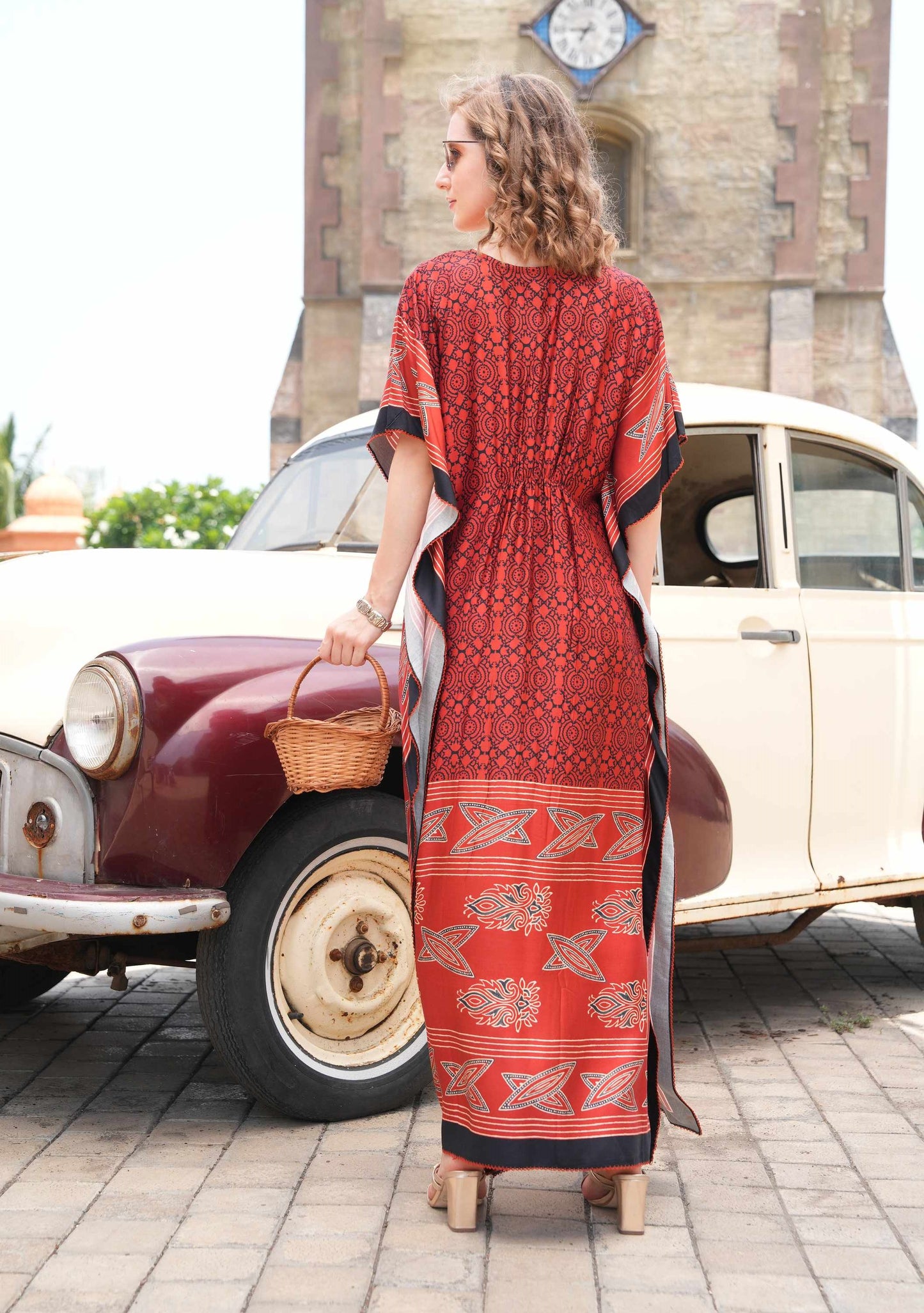 Womens Printed Kaftan Nightdress - Orange