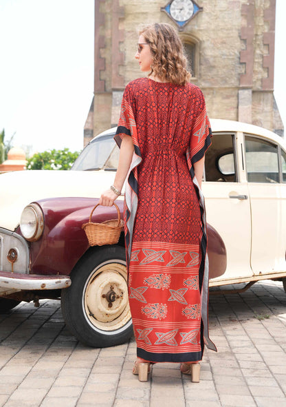 Womens Printed Kaftan Nightdress - Orange