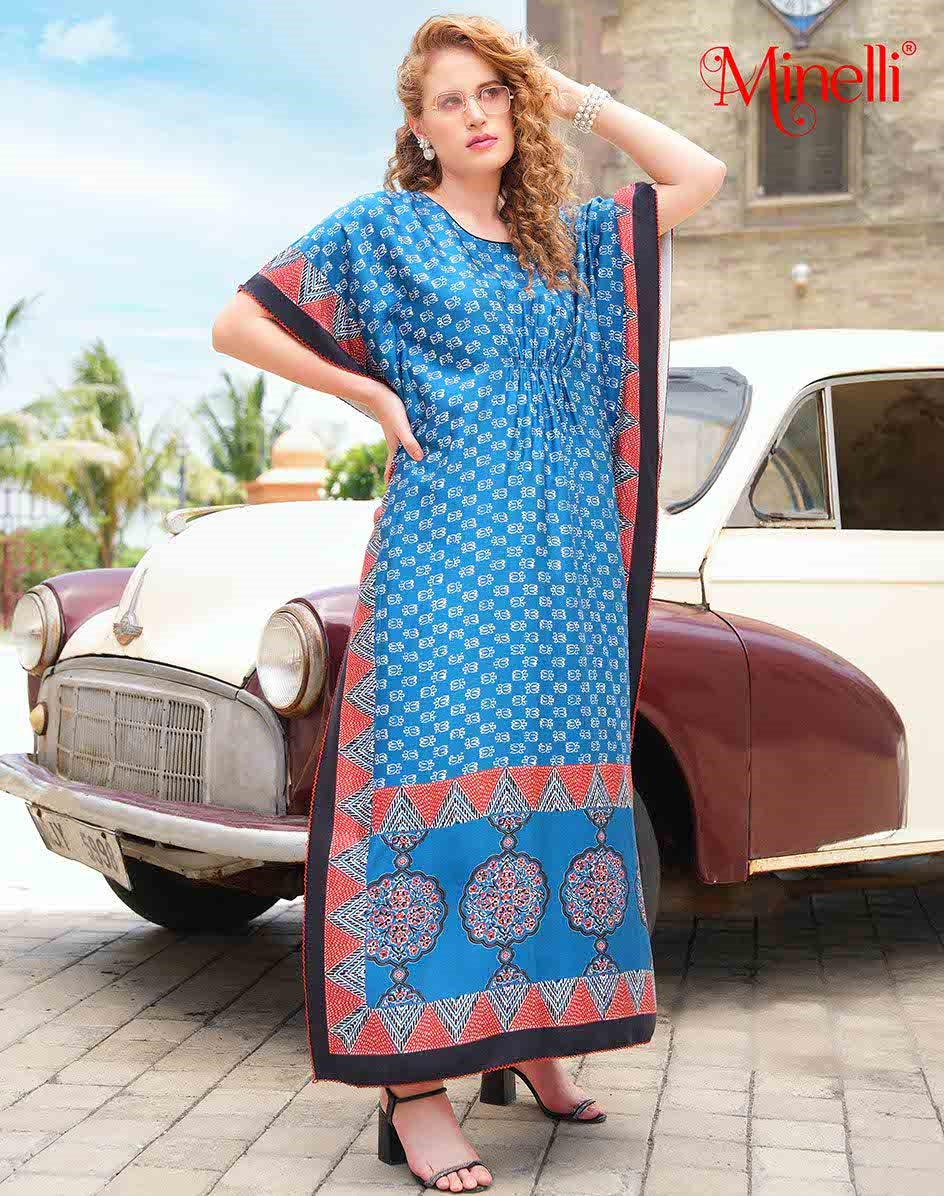 Womens Printed Kaftan Nightdress - Blue