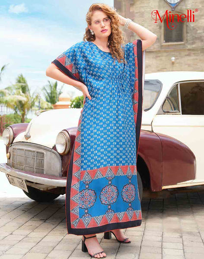 Womens Printed Kaftan Nightdress - Blue