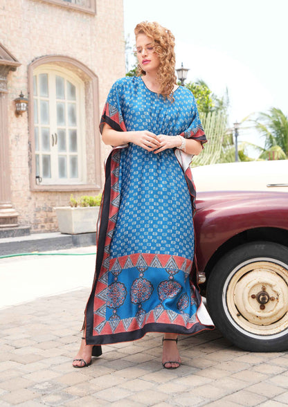 Womens Printed Kaftan Nightdress - Blue