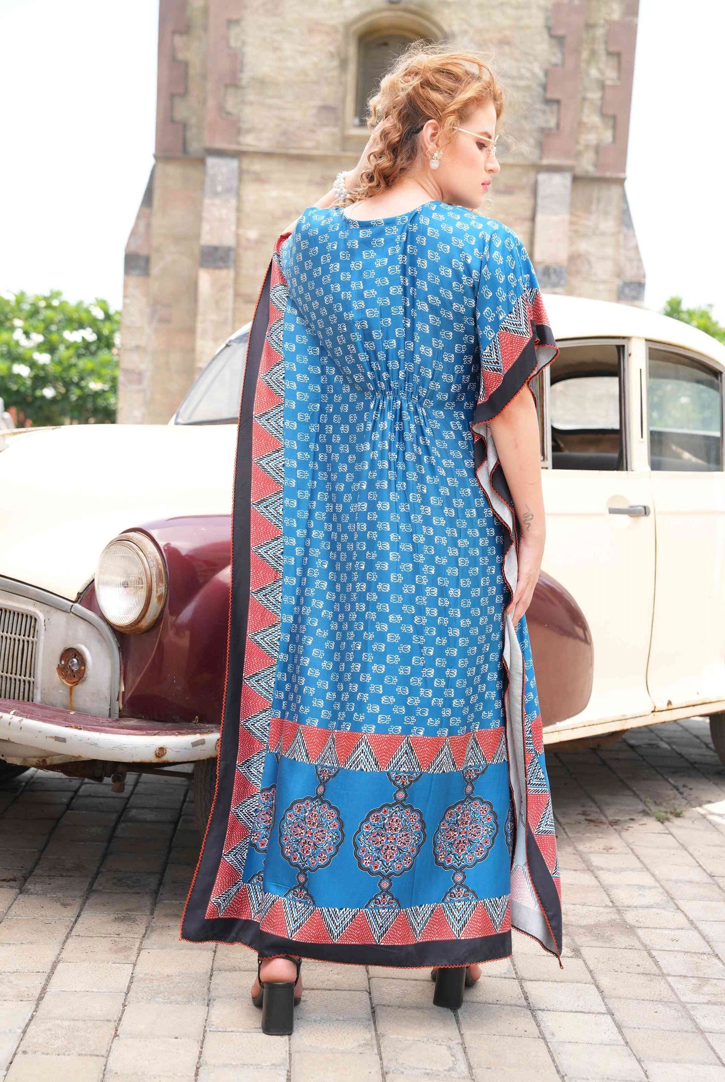 Womens Printed Kaftan Nightdress - Blue
