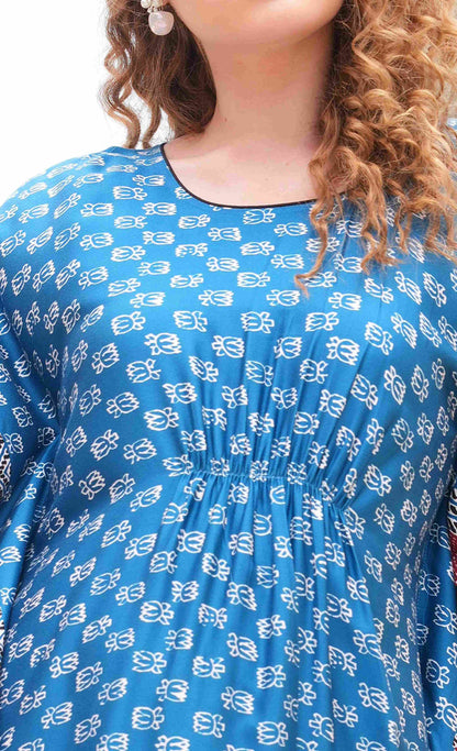 Womens Printed Kaftan Nightdress - Blue