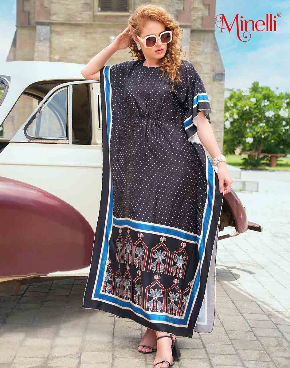 Womens Printed Kaftan Nightdress - Black