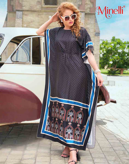 Womens Printed Kaftan Nightdress - Black