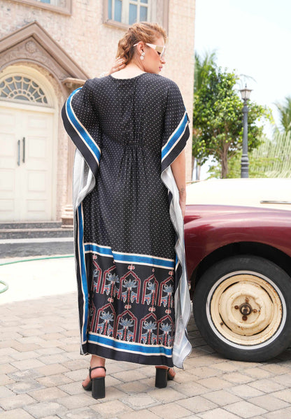Womens Printed Kaftan Nightdress - Black