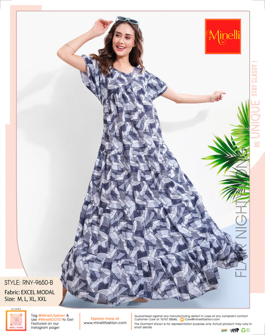 Womens D.Blue-Colored Flare Gown