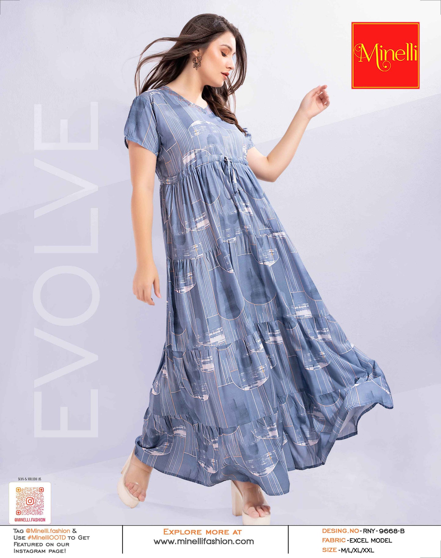 Womens Blue-Colored Flare Gown