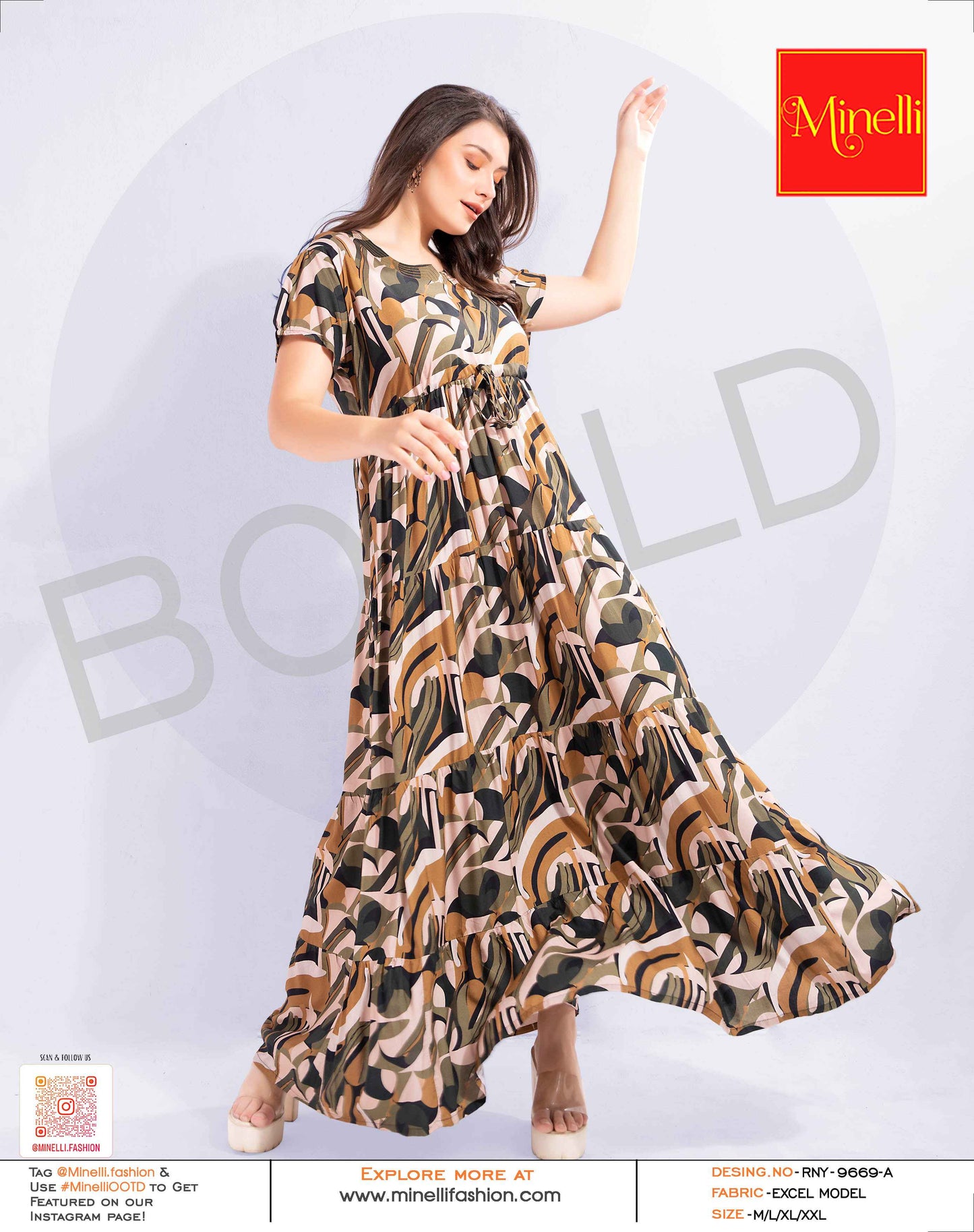 Womens Peach-Colored Flare Gown