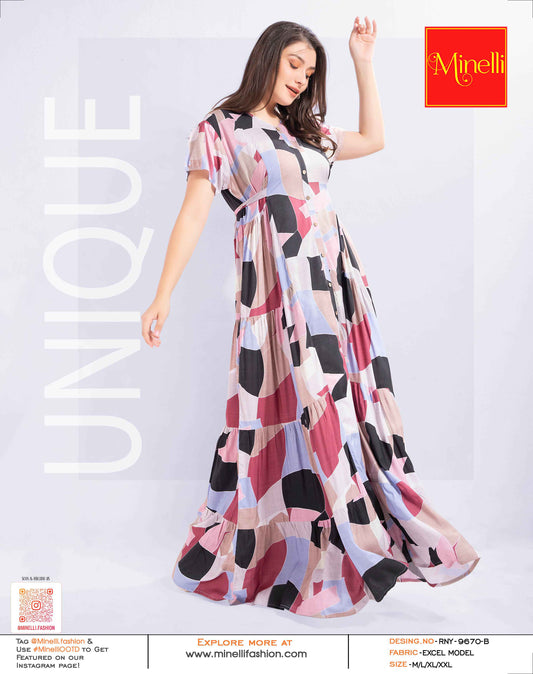 Womens Multi-Colored Flare Gown