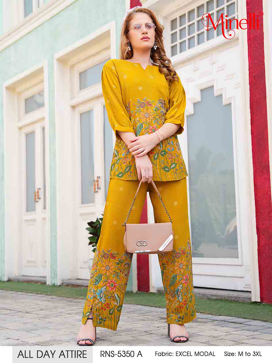 Burnt Yellow-Colored Printed Co-Ord Set