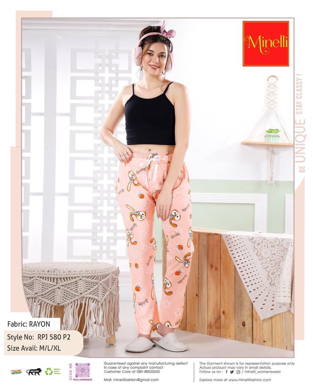Peach-Colored Printed Pyjama