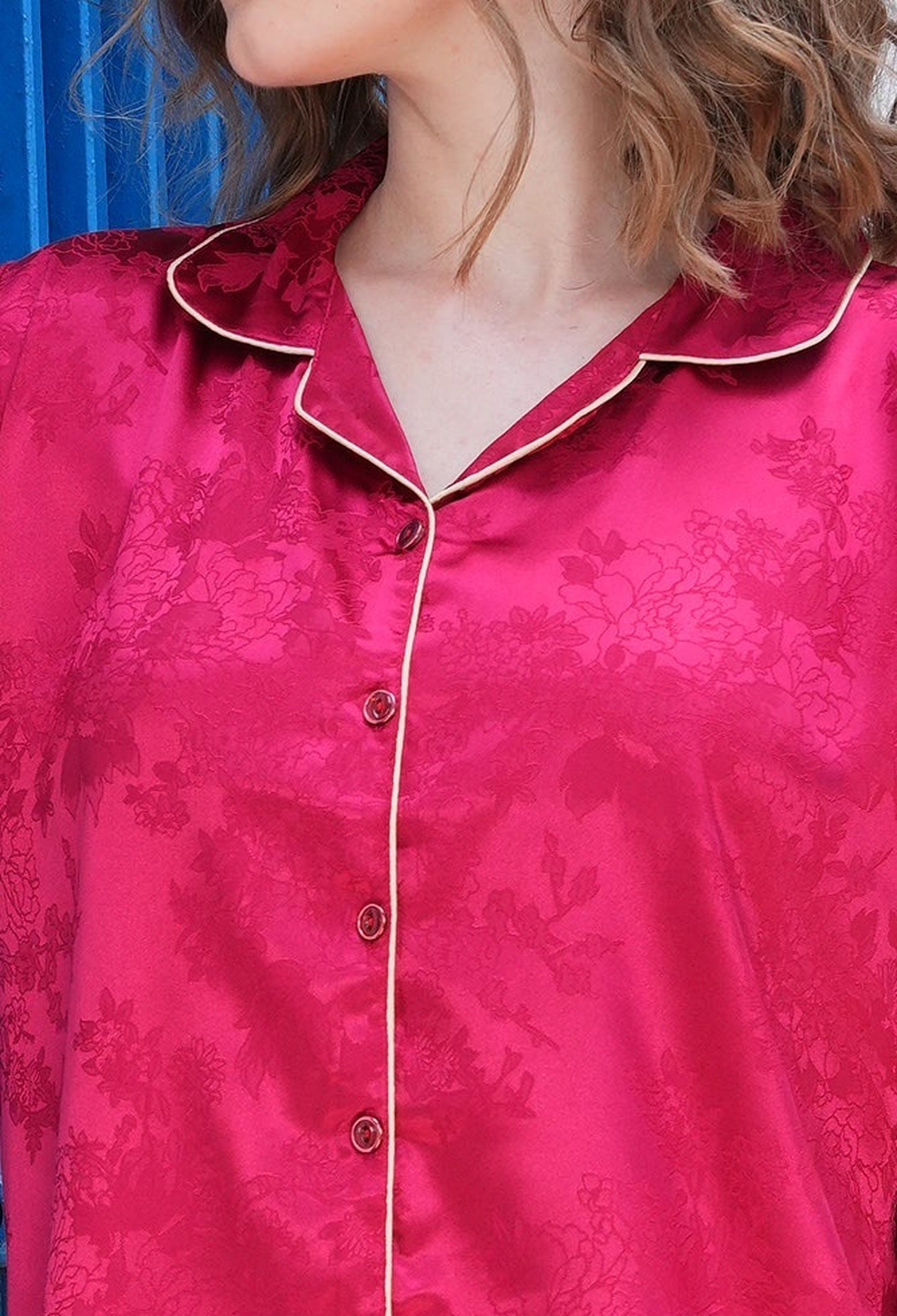 Womens Front Open Nightsuit - Cerise Pink