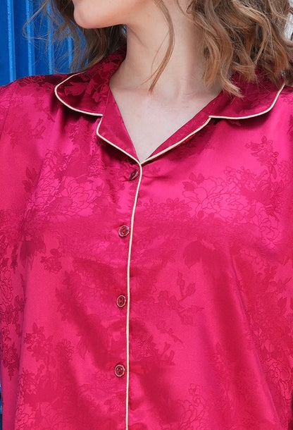 Womens Front Open Nightsuit - Cerise Pink