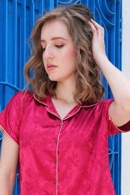 Womens Front Open Nightsuit - Cerise Pink