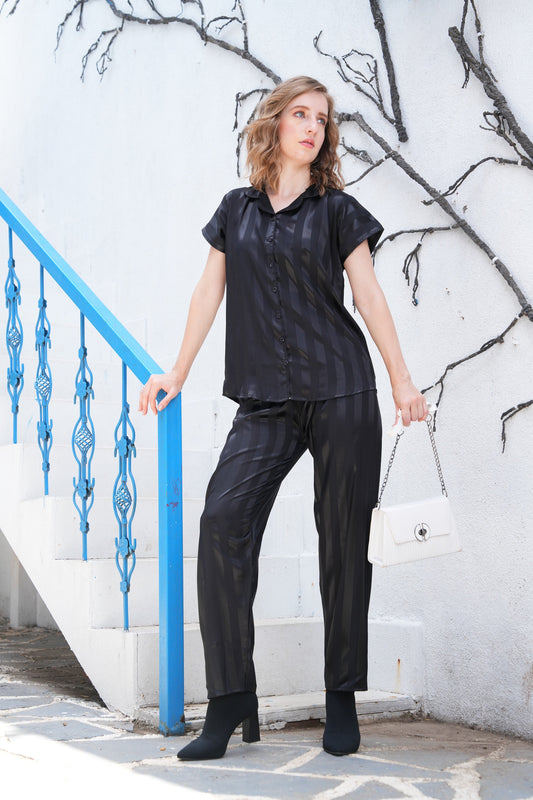 Womens Front Open Nightsuit - Black