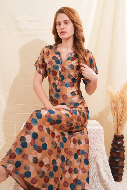 Womens Satin A-Line Nightdress - Brown