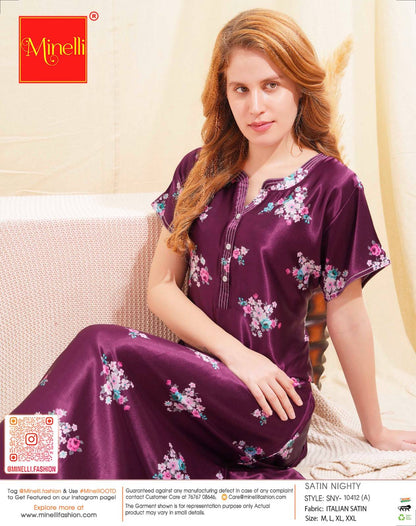 Womens Satin A-Line Nightdress - Wine