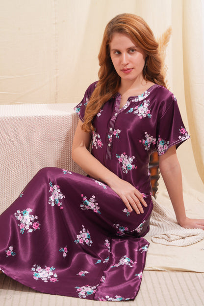 Womens Satin A-Line Nightdress - Wine