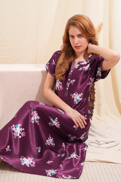 Womens Satin A-Line Nightdress - Wine