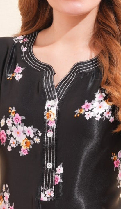 Womens Satin A-Line Nightdress - Black