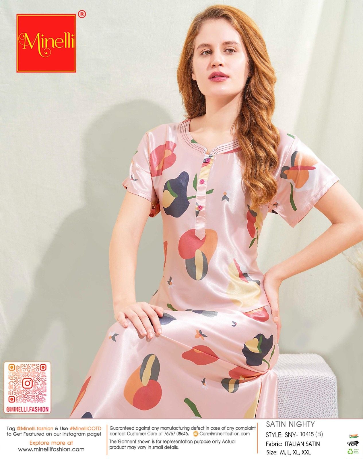 Womens Satin A-Line Nightdress - Peach