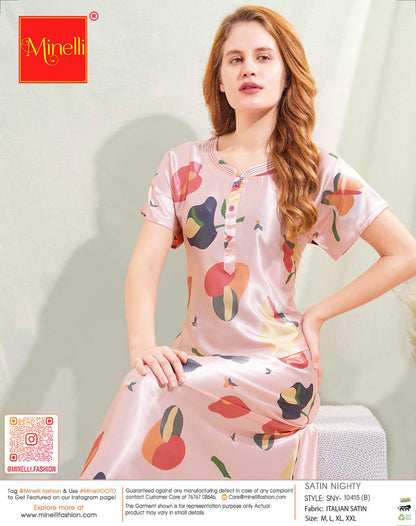 Womens Satin A-Line Nightdress - Peach