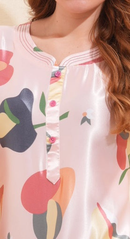 Womens Satin A-Line Nightdress - Peach