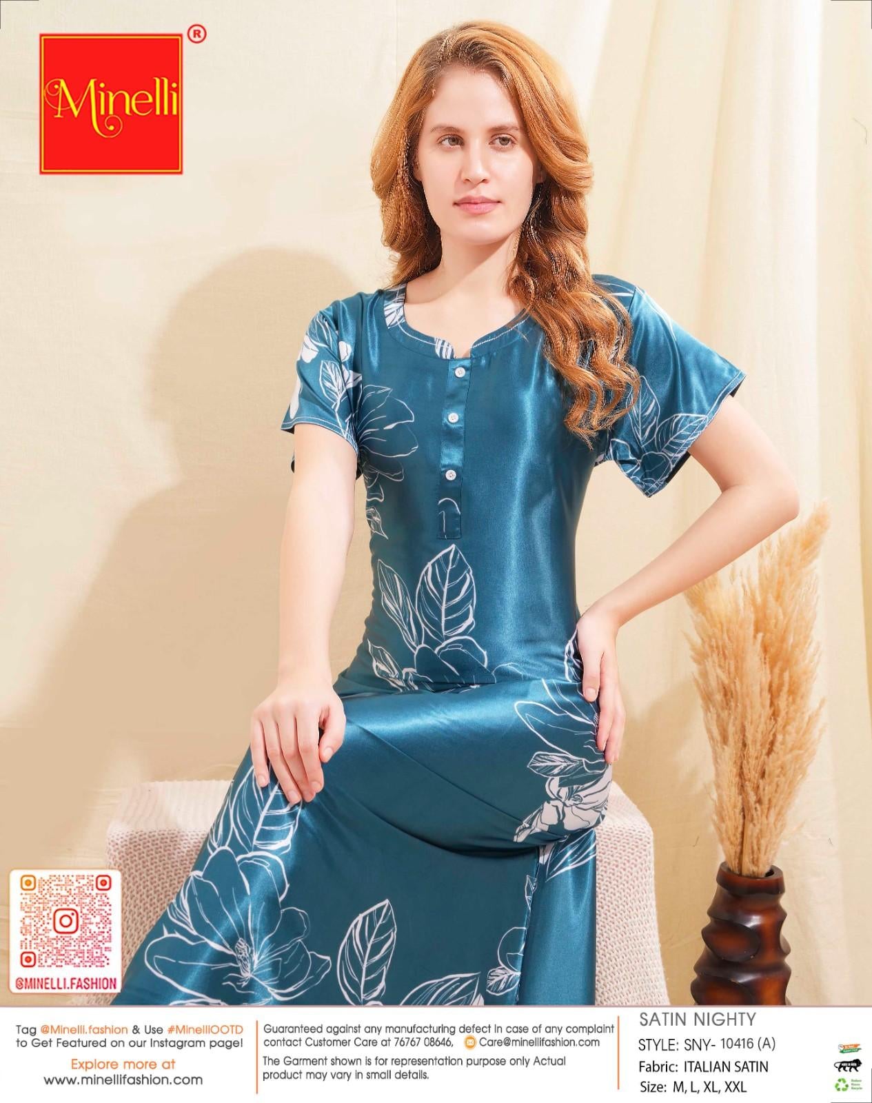 Womens Satin A-Line Nightdress - Indigo